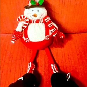 Snowman holding his candy cane, so cute